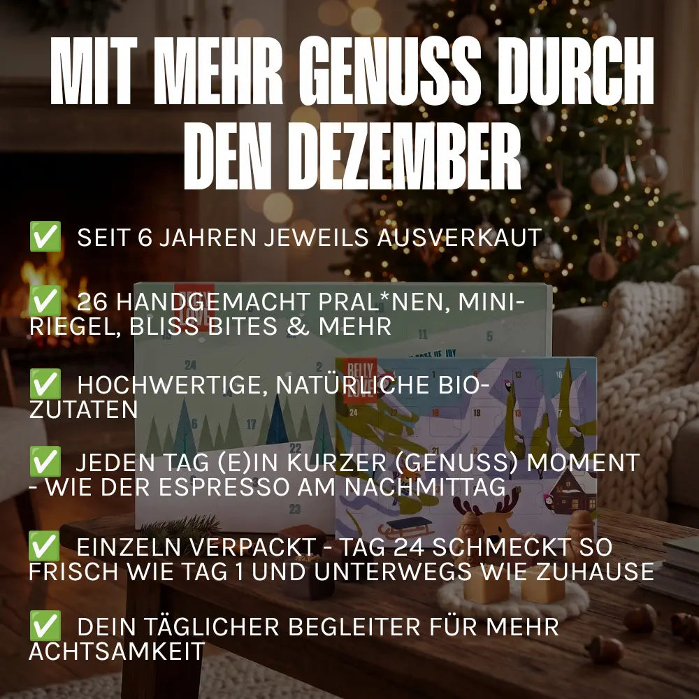 Gründe den Belly Love Adventskalender zu kaufen: 26 Schokoladen & Pralinen, alle von Hand hergestellt und einzeln verpackt