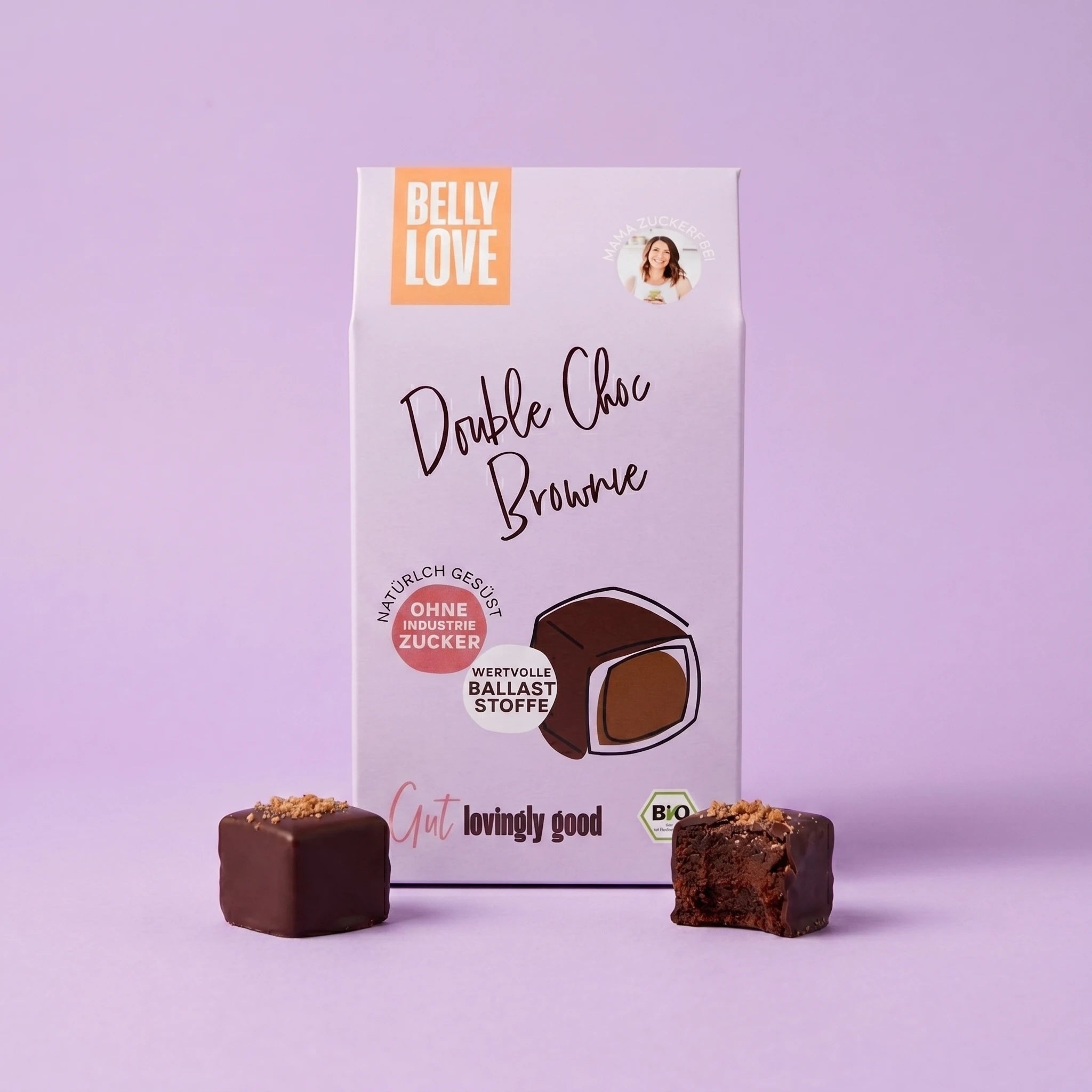 Belly Love Double Choc Brownie – Verpackung mit Brownies, schokoladig & ohne Industriezucker