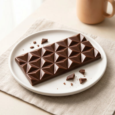 Belly Love Pure M!lk Tafel – Cozy Lifestyle auf weißem Teller, Milchschokolade ohne Industriezucker