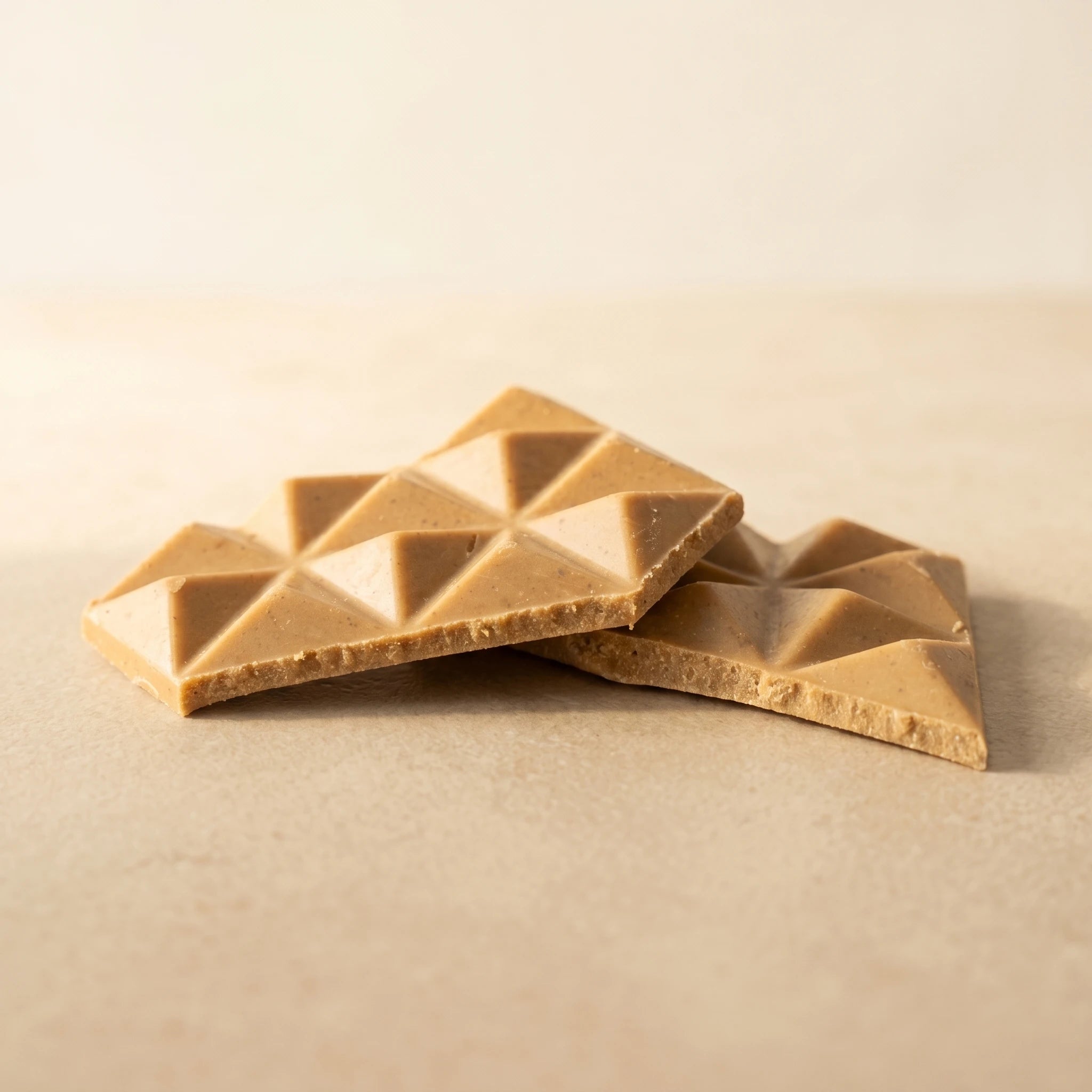 Belly Love Blonde Cashew Salted – Nahaufnahme Schokoladentafel, geometrisches Muster