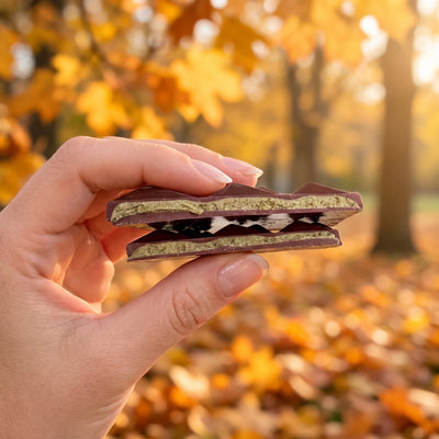Belly Love Creamy Pumpkin Seed – Tafelstück in herbstlichem Park, cremige Kürbiskernfüllung