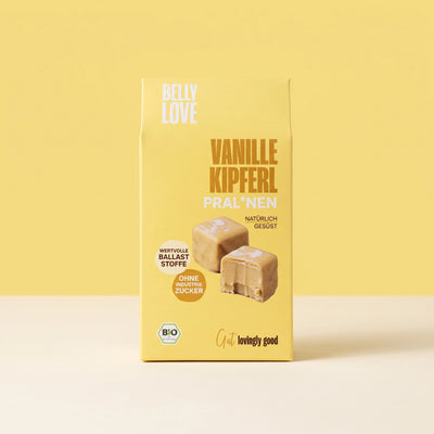 Belly Love Vanille Kipferl Pral*nen – Verpackung, Bio-Pralinen ohne Industriezucker