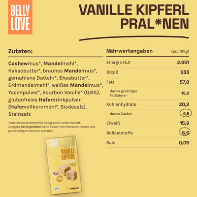 Belly Love Vanille Kipferl Pral*nen – Nährwerte und Zutatenliste im Überblick