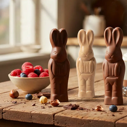 BellyLove Osterhasen in drei Sorten auf Tisch.