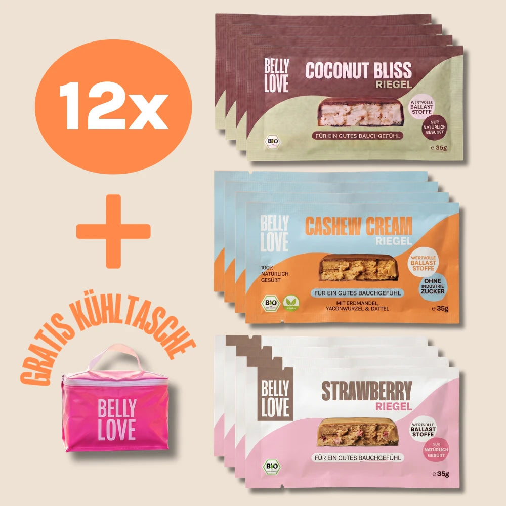 12 Bio Riegel in drei Sorten und Gratis Kühltasche im Bundle