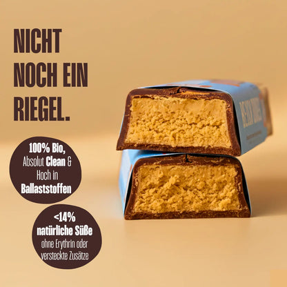 Belly Love Belly Buddies M!lk aufgeschnitten – cremiger Bio-Riegel, 100 % clean, ballaststoffreich und mit <15 % natürlicher Süße.